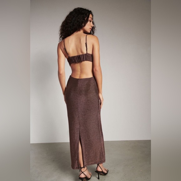 ⚡️2/$25⚡️ Dynamite Sparkly Bronze Brown Cut Out Dress | Size S | NWOT | Vacation - Picture 6 of 14